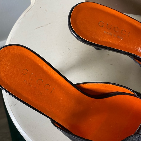 GUCCI Leather Slides Black Kitten Heel Size 6 🧡 - Picture 4 of 9